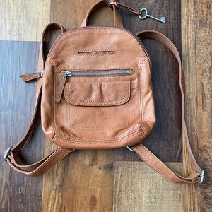 Fossil brown leather backpack
